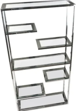Casa Padrino Regalschrank mit Glasregalen Silber 110 x 36 x H. 220 cm - Bücherschrank - Wohnzimmer Schrank - Büro Schrank - Wohnzimmer Möbel - Büro Möbel - Luxus Möbel