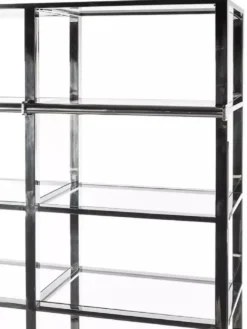 Casa Padrino Regalschrank mit Leiter Schwarz / Silber 219 x 43 x H. 240 cm - Bücherschrank - Wohnzimmer Schrank - Büro Schrank - Wohnzimmer Möbel - Büro Möbel - Luxus Möbel