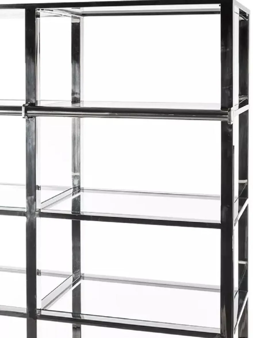 Casa Padrino Regalschrank mit Leiter Schwarz / Silber 219 x 43 x H. 240 cm - Bücherschrank - Wohnzimmer Schrank - Büro Schrank - Wohnzimmer Möbel - Büro Möbel - Luxus Möbel