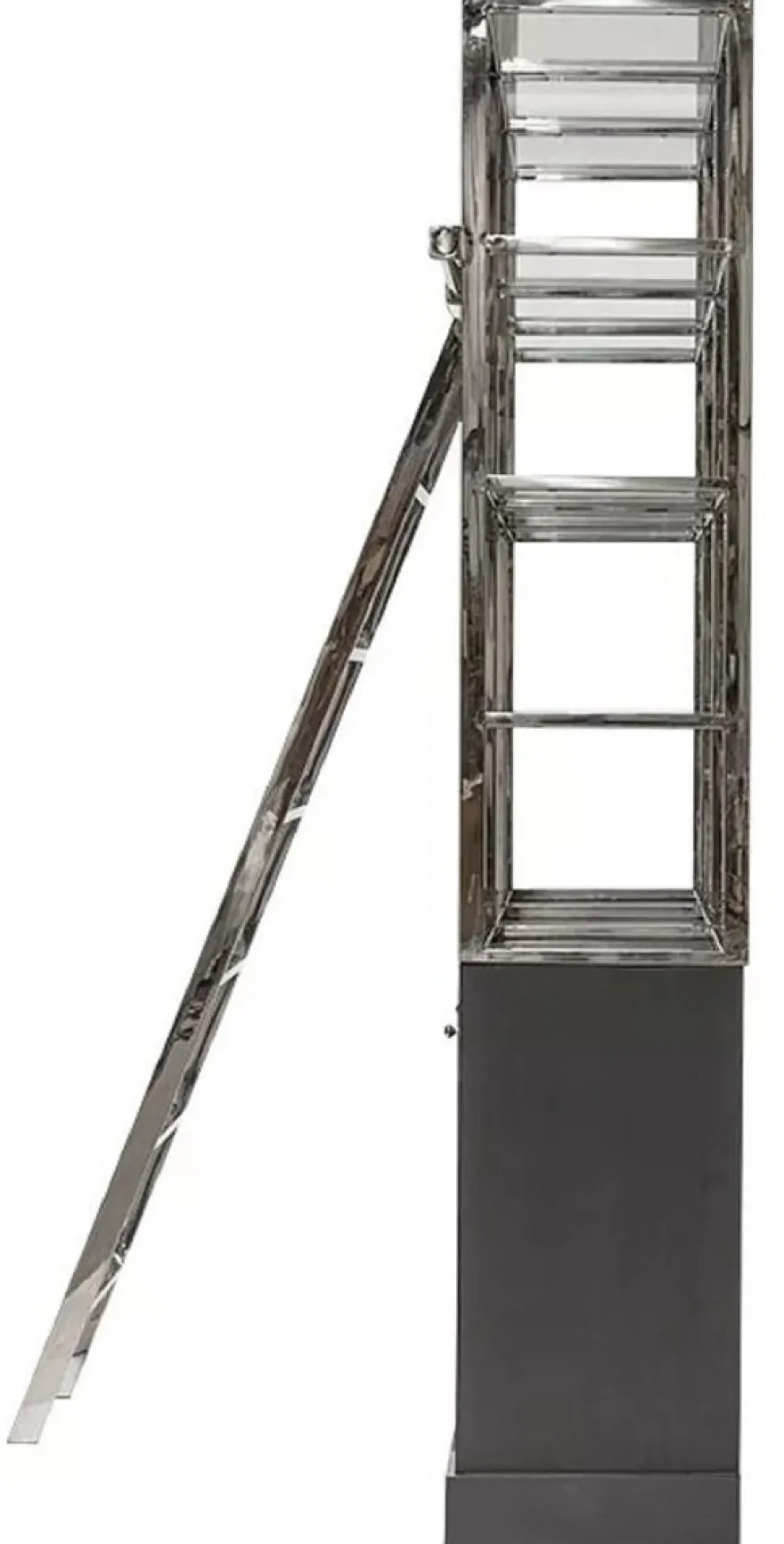 Casa Padrino Regalschrank mit Leiter Schwarz / Silber 219 x 43 x H. 240 cm - Bücherschrank - Wohnzimmer Schrank - Büro Schrank - Wohnzimmer Möbel - Büro Möbel - Luxus Möbel