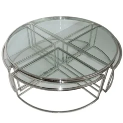 Casa Padrino Runder Couchtisch mit 4 herausziehbaren Beistelltischen Silber Ø 120 cm