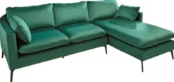 Casa Padrino Samt Ecksofa Smaragdgrün / Schwarz 260 x 160 x H. 93 cm - Wohnzimmer Sofa mit Kissen im Retro Style - Wohnzimmer Möbel