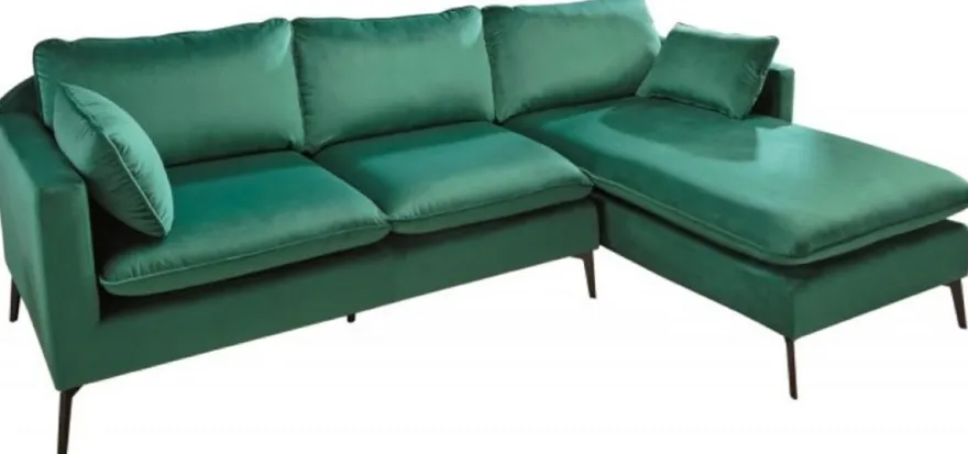 Casa Padrino Samt Ecksofa Smaragdgrün / Schwarz 260 x 160 x H. 93 cm - Wohnzimmer Sofa mit Kissen im Retro Style - Wohnzimmer Möbel