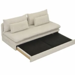 Casa Padrino Schlafsofa Hellbeige 190 cm - Ausklappbares Wohnzimmer Sofa