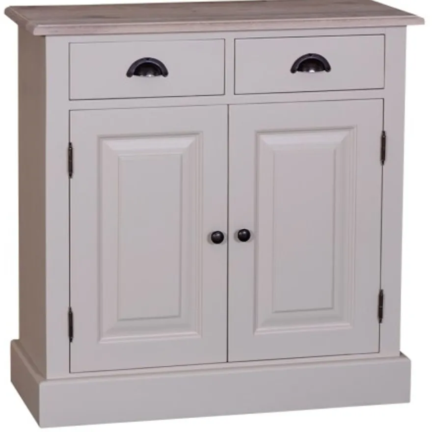 Casa Padrino Schrank im Landhausstil mit 2 Türen, 2 Schubladen und Eichenholzplatte, 85 x 35 x 85 cm