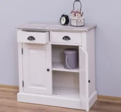 Casa Padrino Schrank im Landhausstil mit 2 Türen, 2 Schubladen und Eichenholzplatte, 85 x 35 x 85 cm