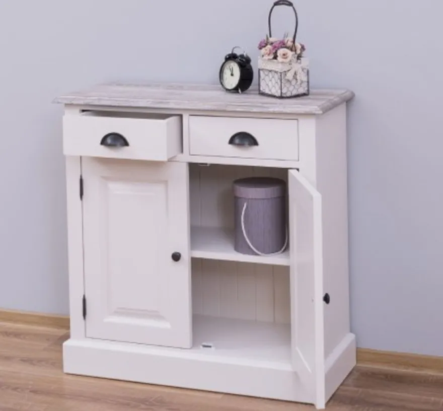 Casa Padrino Schrank im Landhausstil mit 2 Türen, 2 Schubladen und Eichenholzplatte, 85 x 35 x 85 cm
