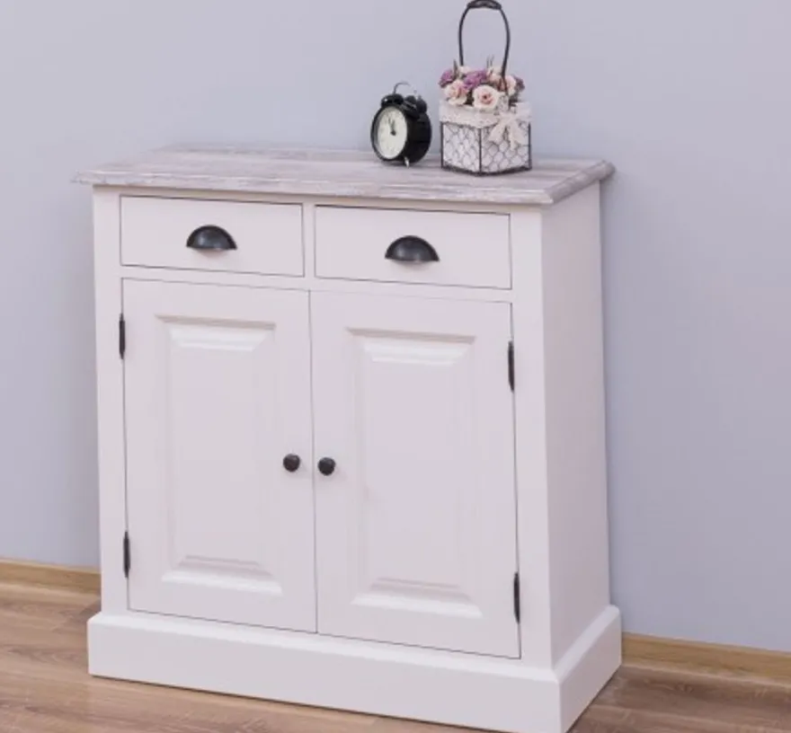 Casa Padrino Schrank im Landhausstil mit 2 Türen, 2 Schubladen und Eichenholzplatte, 85 x 35 x 85 cm