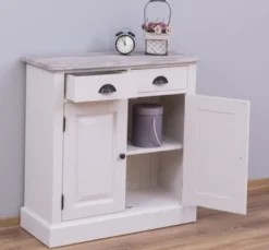 Casa Padrino Schrank im Landhausstil mit 2 Türen, 2 Schubladen und Eichenholzplatte, 85 x 35 x 85 cm