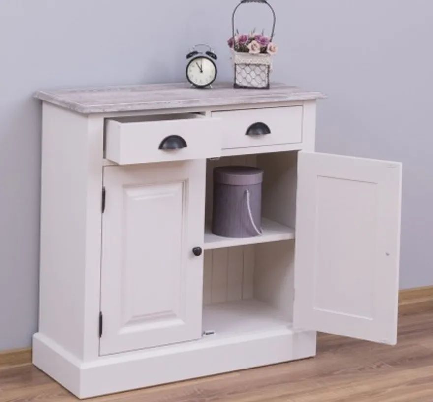 Casa Padrino Schrank im Landhausstil mit 2 Türen, 2 Schubladen und Eichenholzplatte, 85 x 35 x 85 cm