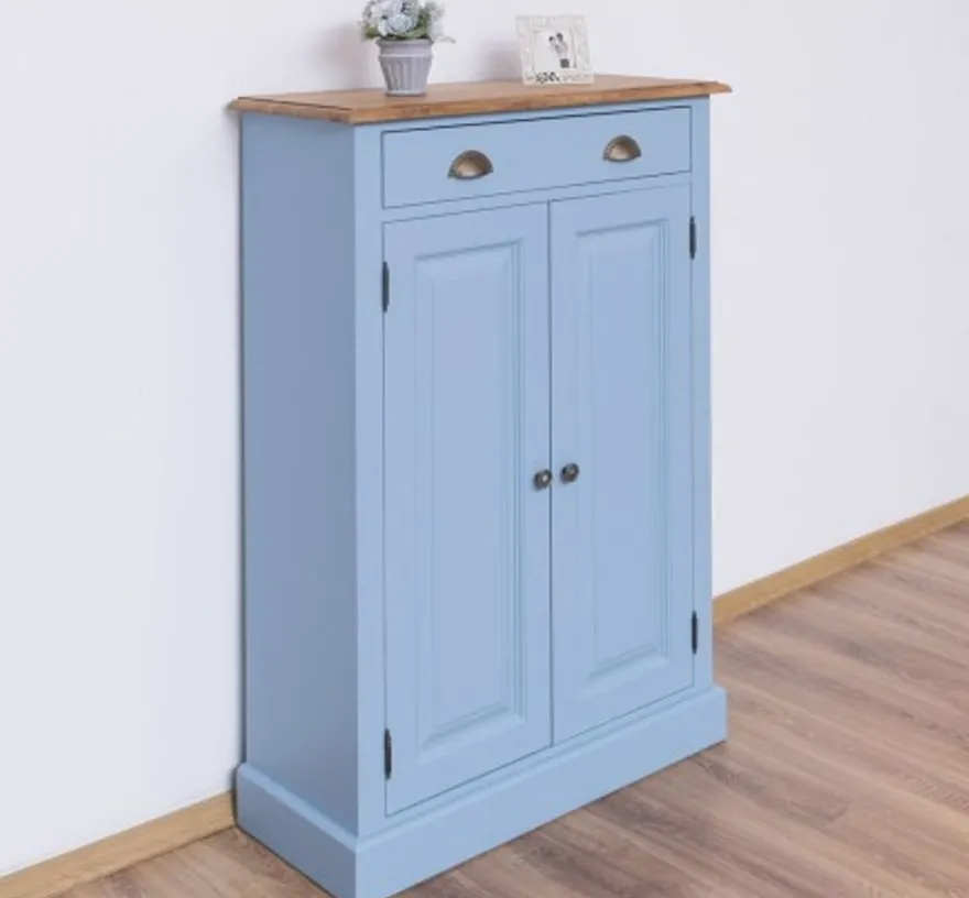 Casa Padrino Schrank im Landhausstil mit 2 Türen, 1 Schublade und Eichenholzplatte, 85 x 35 x 120 cm