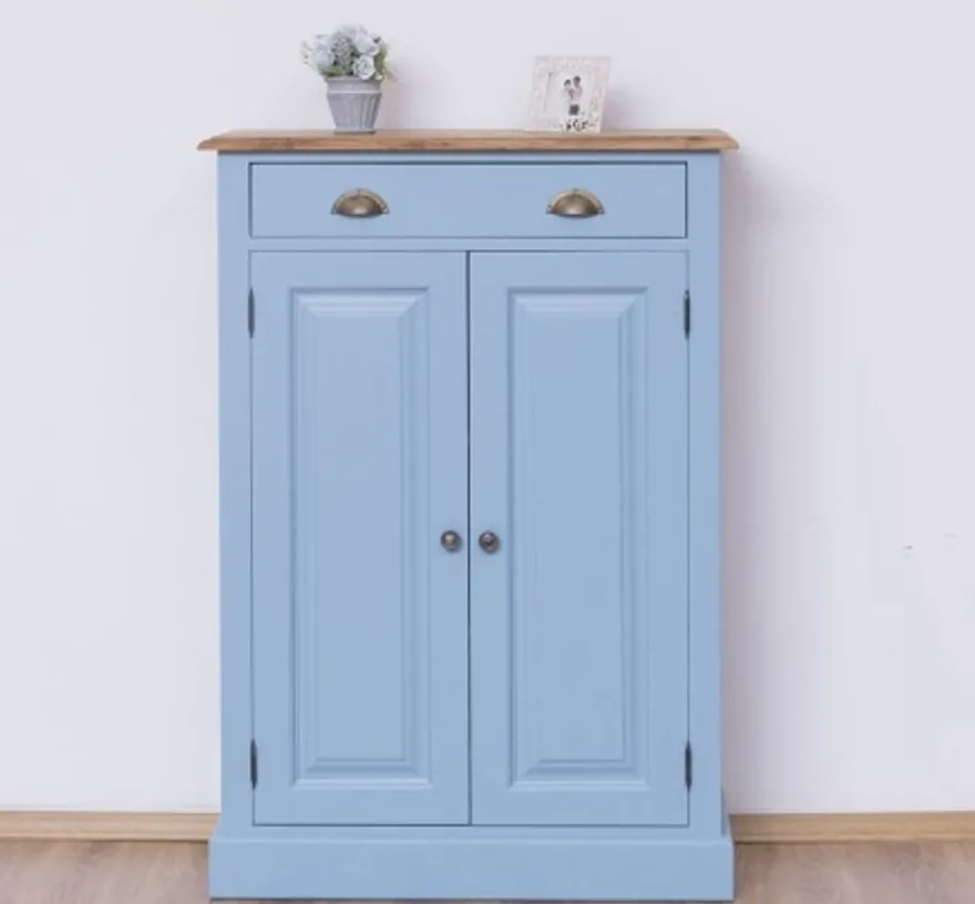 Casa Padrino Schrank im Landhausstil mit 2 Türen, 1 Schublade und Eichenholzplatte, 85 x 35 x 120 cm
