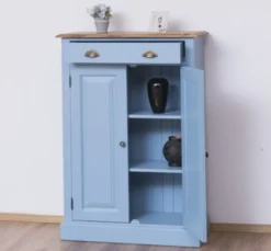 Casa Padrino Schrank im Landhausstil mit 2 Türen, 1 Schublade und Eichenholzplatte, 85 x 35 x 120 cm
