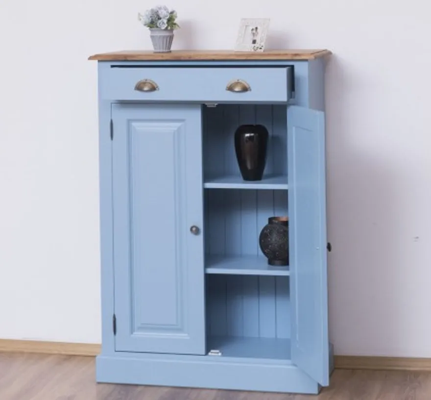Casa Padrino Schrank im Landhausstil mit 2 Türen, 1 Schublade und Eichenholzplatte, 85 x 35 x 120 cm
