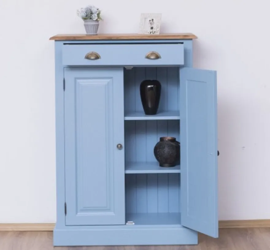 Casa Padrino Schrank im Landhausstil mit 2 Türen, 1 Schublade und Eichenholzplatte, 85 x 35 x 120 cm