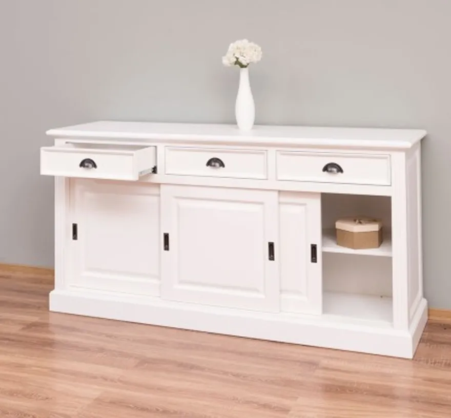 Casa Padrino Schrank im Landhausstil mit 3 Schiebetüren und 3 Schubladen, 176 x 49 x 88 cm