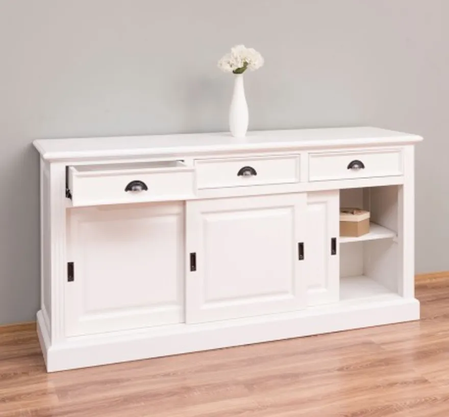 Casa Padrino Schrank im Landhausstil mit 3 Schiebetüren und 3 Schubladen, 176 x 49 x 88 cm