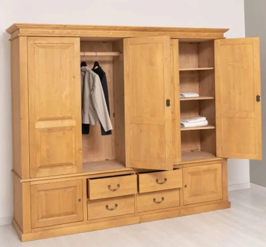 Casa Padrino Schrank im Landhausstil Antikbraun gewachst mit 4 Türen und 4 Schubladen, 232 x 59 x 197 cm