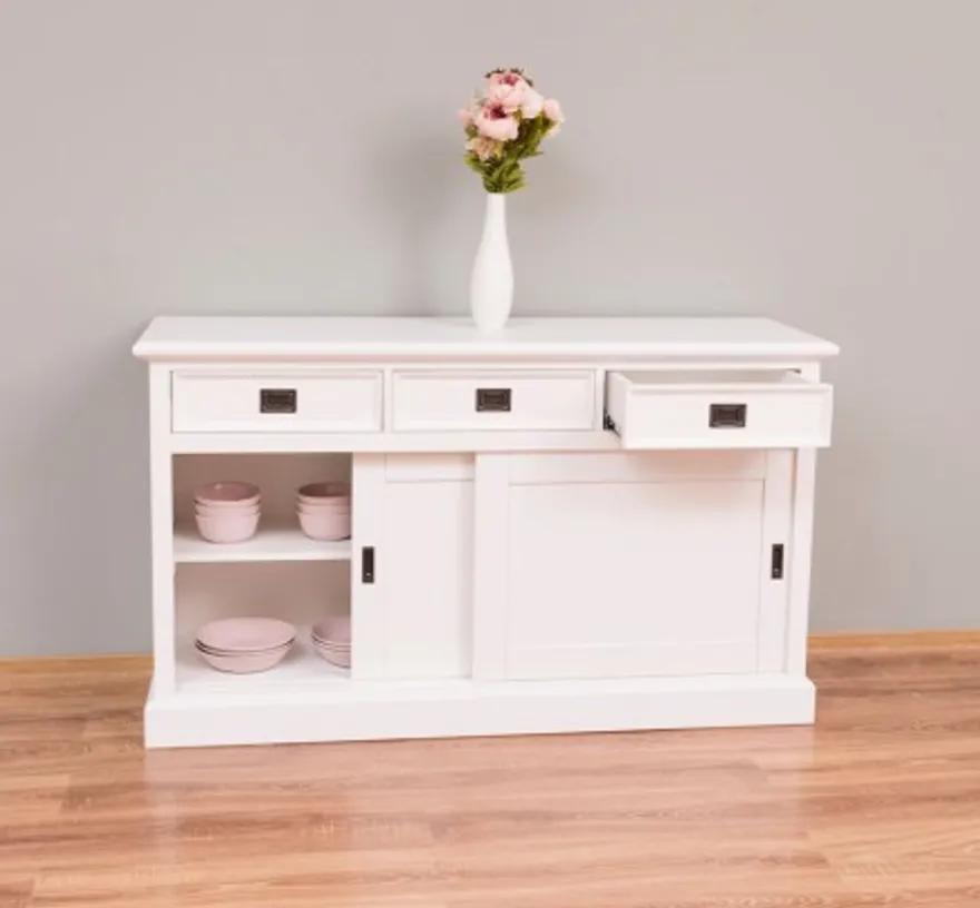 Casa Padrino Schrank im Landhausstil mit 2 Schiebetüren und 3 Schubladen, 146 x 46 x 85 cm