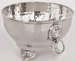 Casa Padrino Schüssel Löwenkopf mit Ring silber 12,5 x H. 7,5 cm - Jugendstil Küchenaccessoire