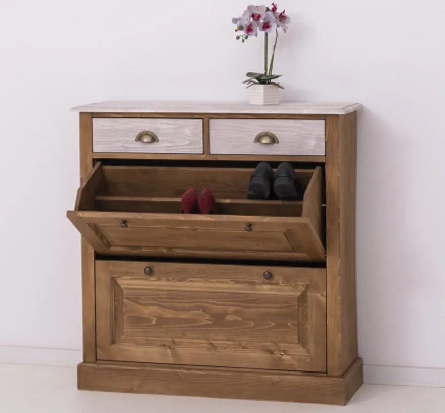 Casa Padrino Schuhschrank im Landhausstil mit 2 Türen und 2 Schubladen, 103 x 35 x 105 cm