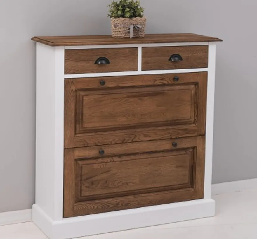 Casa Padrino Schuhschrank im Landhausstil mit 2 Türen und 2 Schubladen, 103 x 35 x 105 cm