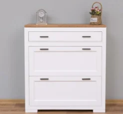 Casa Padrino Schuhschrank im Landhausstil mit 2 Türen, 1 Schublade und Eichenholzplatte, 100 x 35 x 110 cm