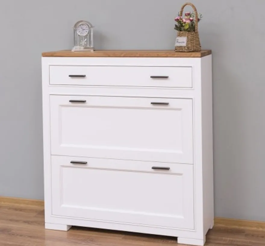 Casa Padrino Schuhschrank im Landhausstil mit 2 Türen, 1 Schublade und Eichenholzplatte, 100 x 35 x 110 cm