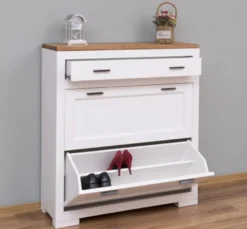 Casa Padrino Schuhschrank im Landhausstil mit 2 Türen, 1 Schublade und Eichenholzplatte, 100 x 35 x 110 cm