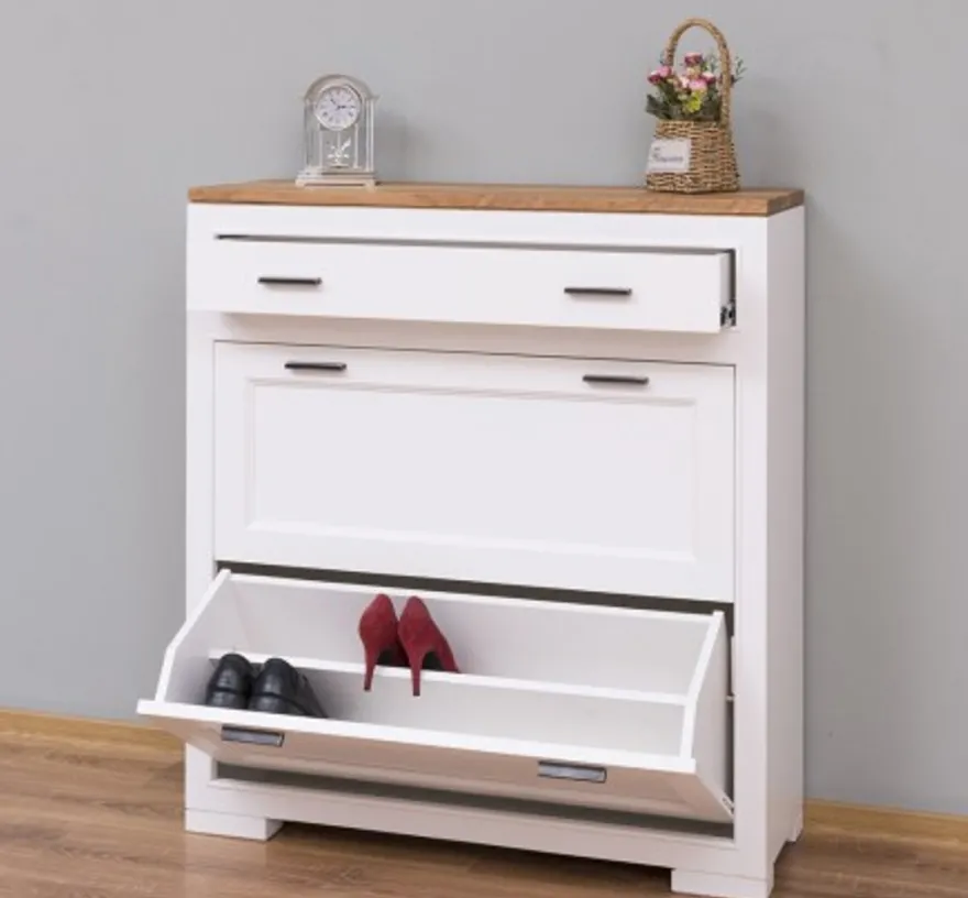 Casa Padrino Schuhschrank im Landhausstil mit 2 Türen, 1 Schublade und Eichenholzplatte, 100 x 35 x 110 cm