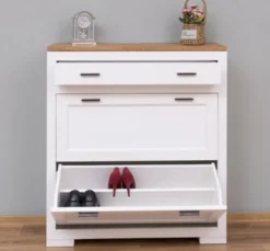 Casa Padrino Schuhschrank im Landhausstil mit 2 Türen, 1 Schublade und Eichenholzplatte, 100 x 35 x 110 cm