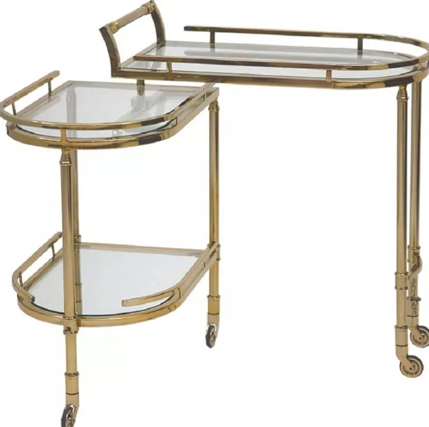 Casa Padrino Servierwagen Gold 75 x 40 x H. 75 cm - Ovaler Metall Trolley mit Glasplatten - Hotel Restaurant Gastronomie Trolley - Hotel & Restaurant Accessoires