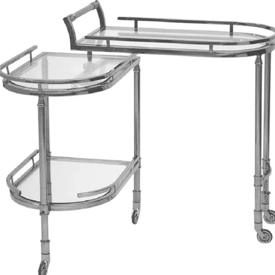 Casa Padrino Servierwagen Silber 75 x 40 x H. 75 cm - Ovaler Metall Trolley mit Glasplatten - Hotel Restaurant Gastronomie Trolley - Hotel & Restaurant Accessoires