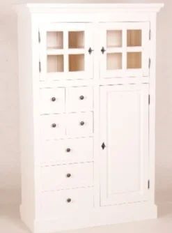 Casa Padrino Shabby Chic Buffetschrank im Landhaus Stil, Weiß, Breite 107 cm, Höhe 168 cm, Tiefe 44 cm