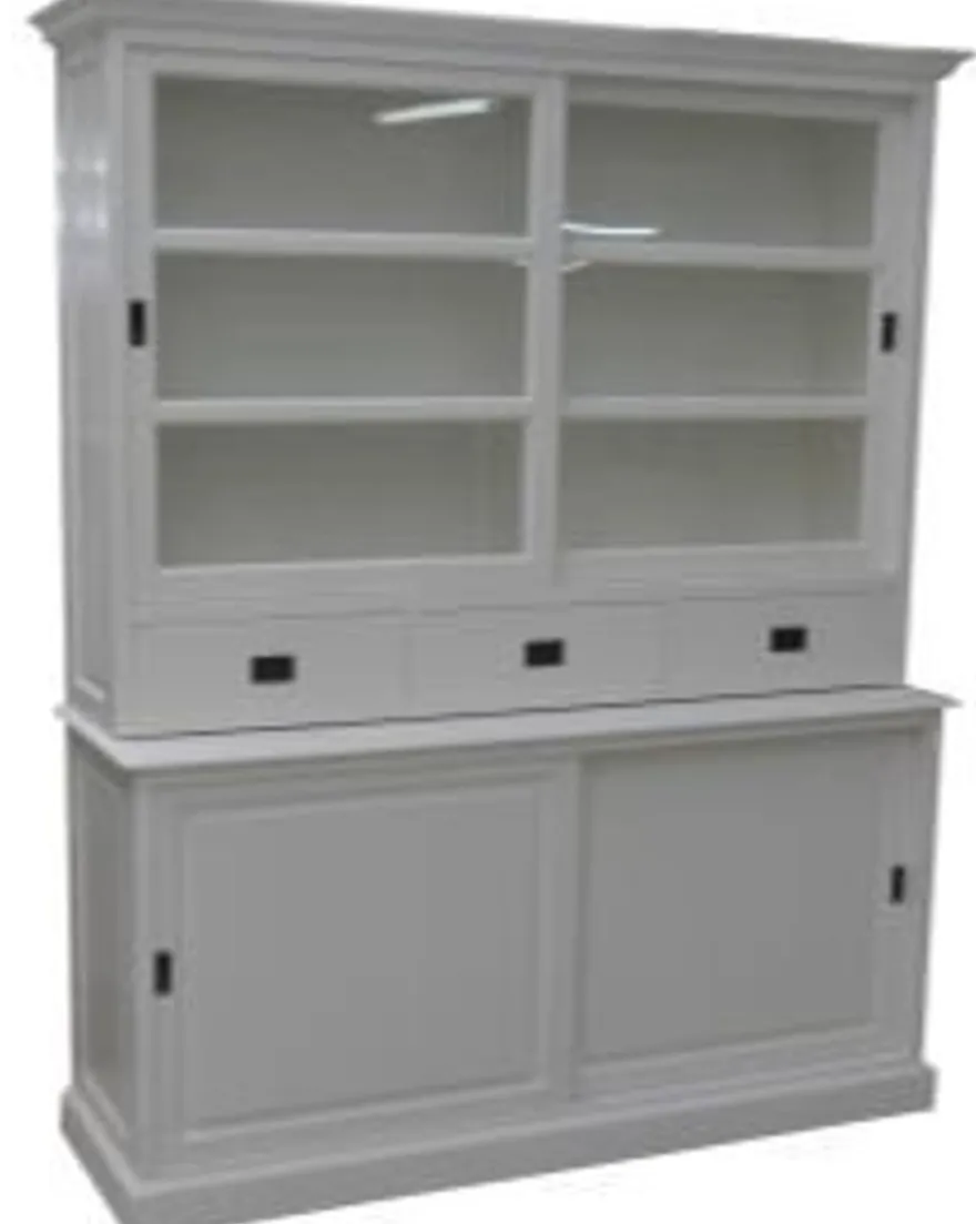 Casa Padrino Shabby Chic Landhausstil Buffetschrank Weiß 160 x 50 x 210 cm - Massiver Esszimmerschrank