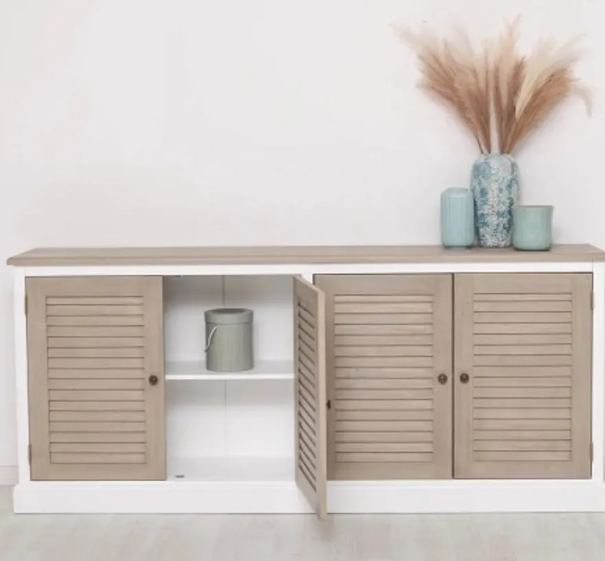 Casa Padrino Sideboard im Landhausstil mit 4 Türen und Eichenholzplatte, 209 x 37 x 90 cm