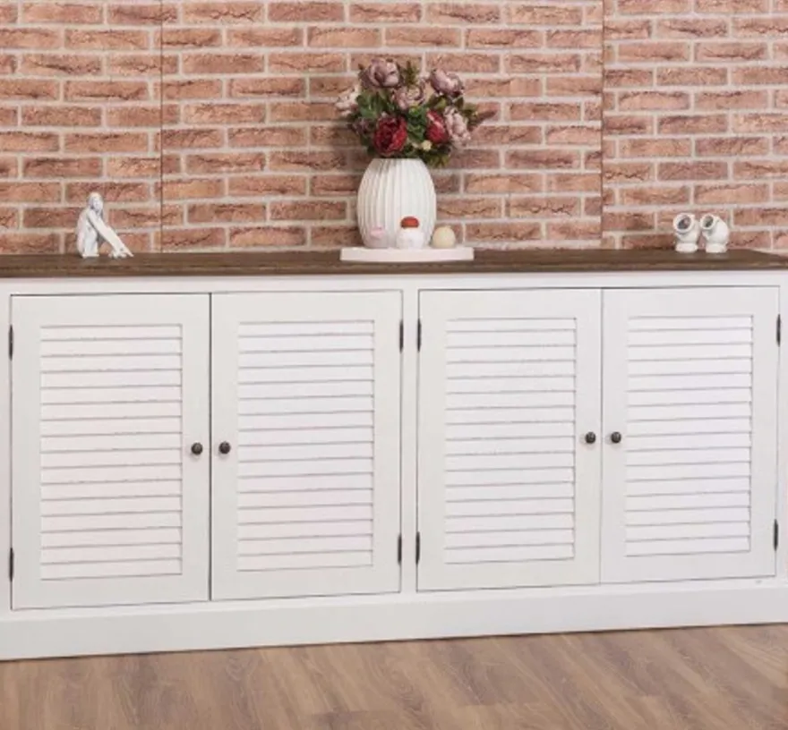 Casa Padrino Sideboard im Landhausstil mit 4 Türen und Eichenholzplatte, 209 x 37 x 90 cm