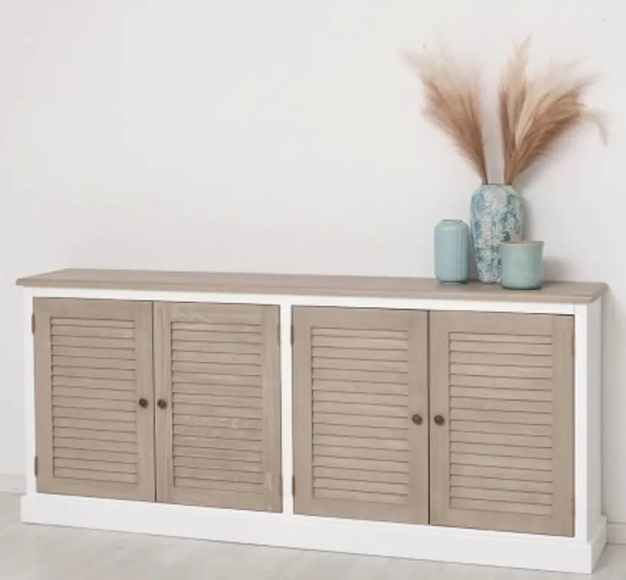 Casa Padrino Sideboard im Landhausstil mit 4 Türen und Eichenholzplatte, 209 x 37 x 90 cm