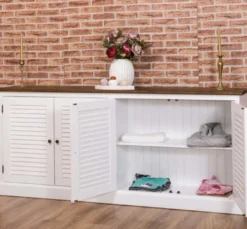 Casa Padrino Sideboard im Landhausstil mit 4 Türen und Eichenholzplatte, 209 x 37 x 90 cm