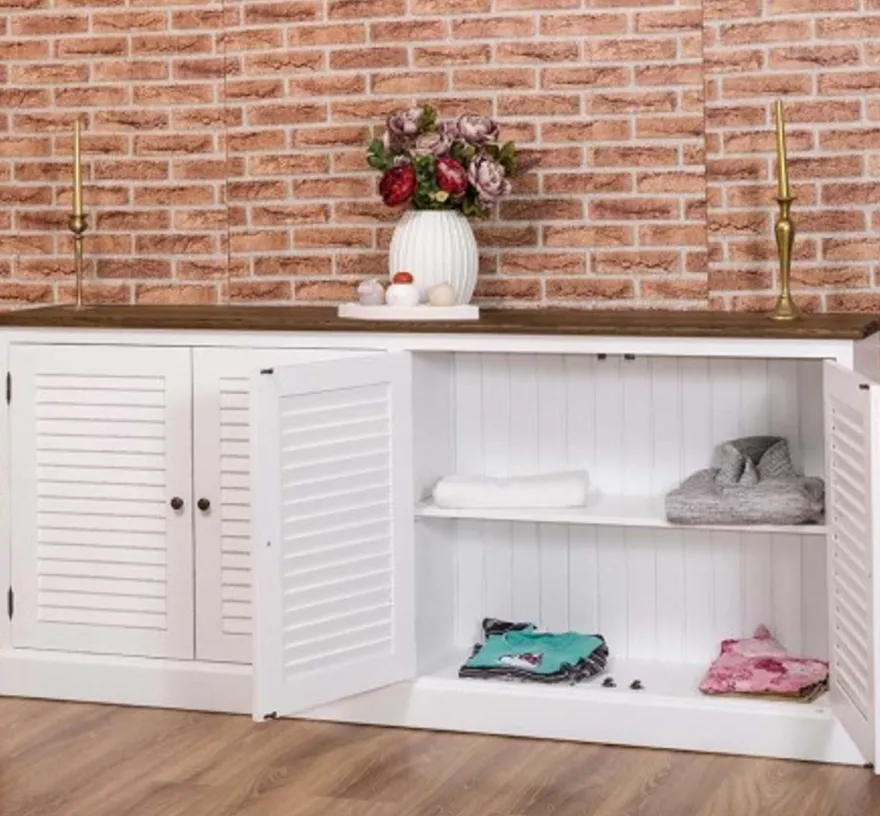 Casa Padrino Sideboard im Landhausstil mit 4 Türen und Eichenholzplatte, 209 x 37 x 90 cm