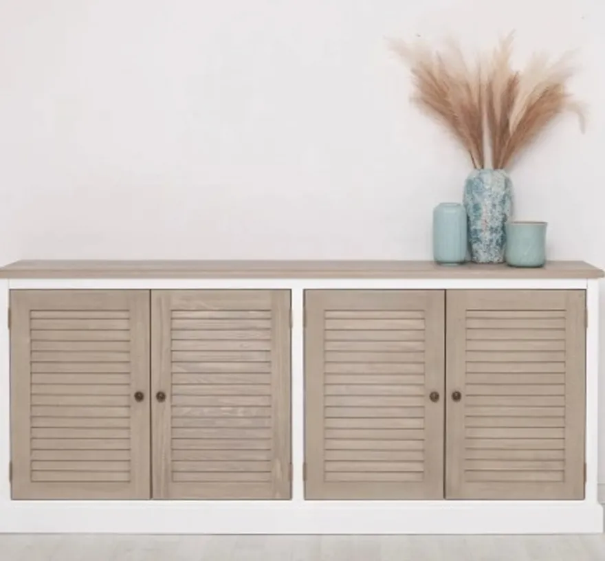 Casa Padrino Sideboard im Landhausstil mit 4 Türen und Eichenholzplatte, 209 x 37 x 90 cm