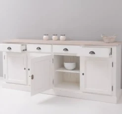 Casa Padrino Sideboard im Landhausstil mit 4 Türen, 4 Schubladen und Eichenholzplatte, 224 x 45 x 90 cm