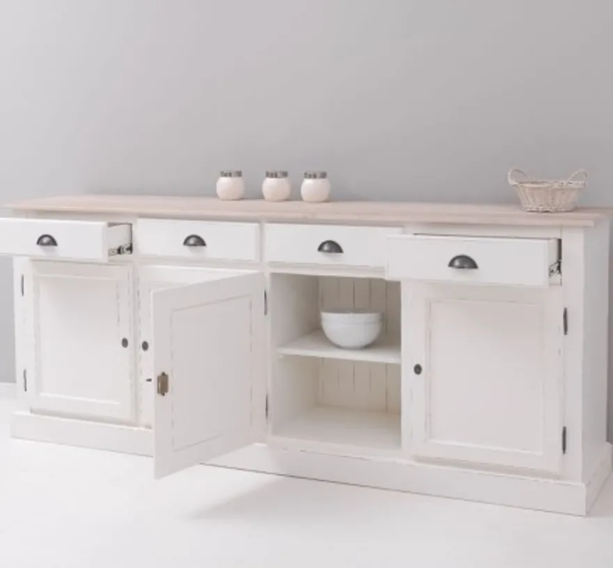 Casa Padrino Sideboard im Landhausstil mit 4 Türen, 4 Schubladen und Eichenholzplatte, 224 x 45 x 90 cm