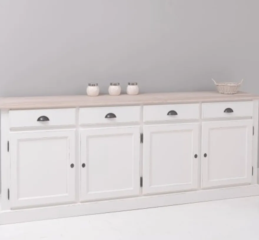 Casa Padrino Sideboard im Landhausstil mit 4 Türen, 4 Schubladen und Eichenholzplatte, 224 x 45 x 90 cm