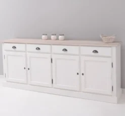 Casa Padrino Sideboard im Landhausstil mit 4 Türen, 4 Schubladen und Eichenholzplatte, 224 x 45 x 90 cm