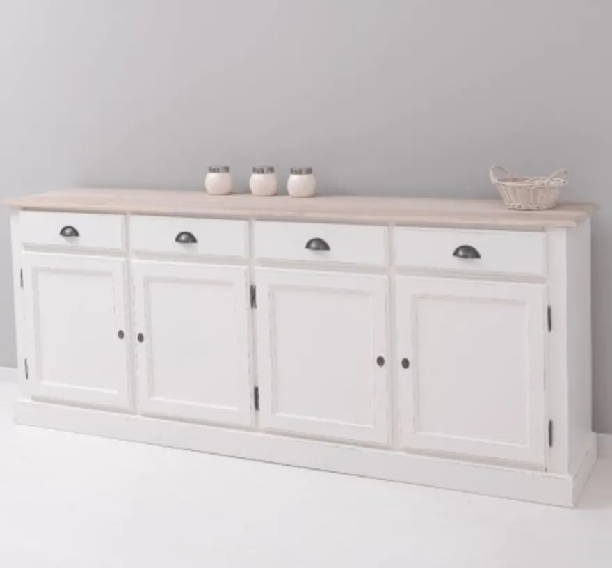 Casa Padrino Sideboard im Landhausstil mit 4 Türen, 4 Schubladen und Eichenholzplatte, 224 x 45 x 90 cm
