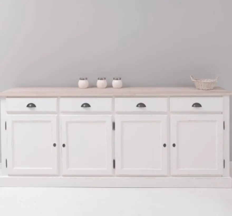 Casa Padrino Sideboard im Landhausstil mit 4 Türen, 4 Schubladen und Eichenholzplatte, 224 x 45 x 90 cm
