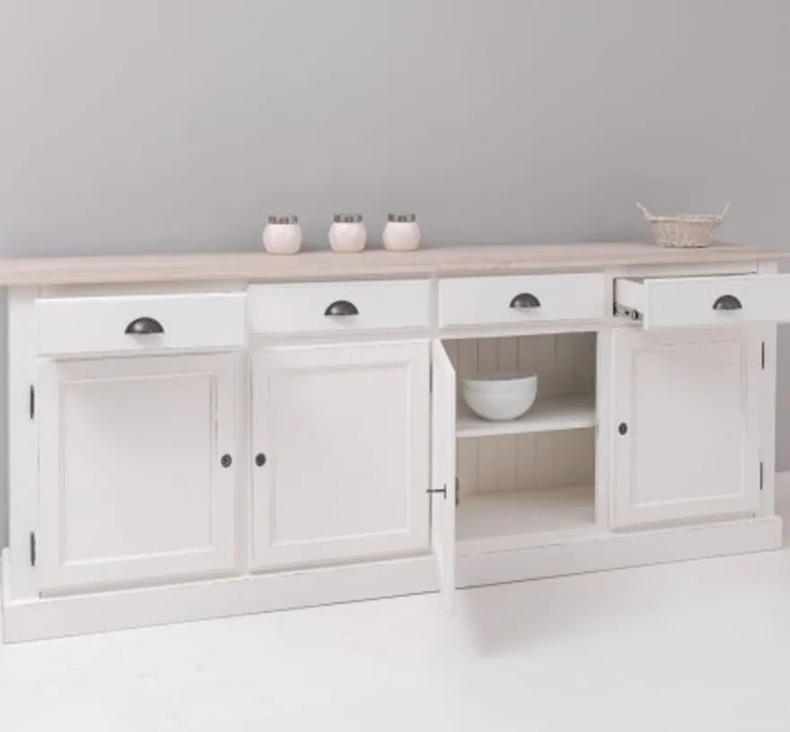 Casa Padrino Sideboard im Landhausstil mit 4 Türen, 4 Schubladen und Eichenholzplatte, 224 x 45 x 90 cm