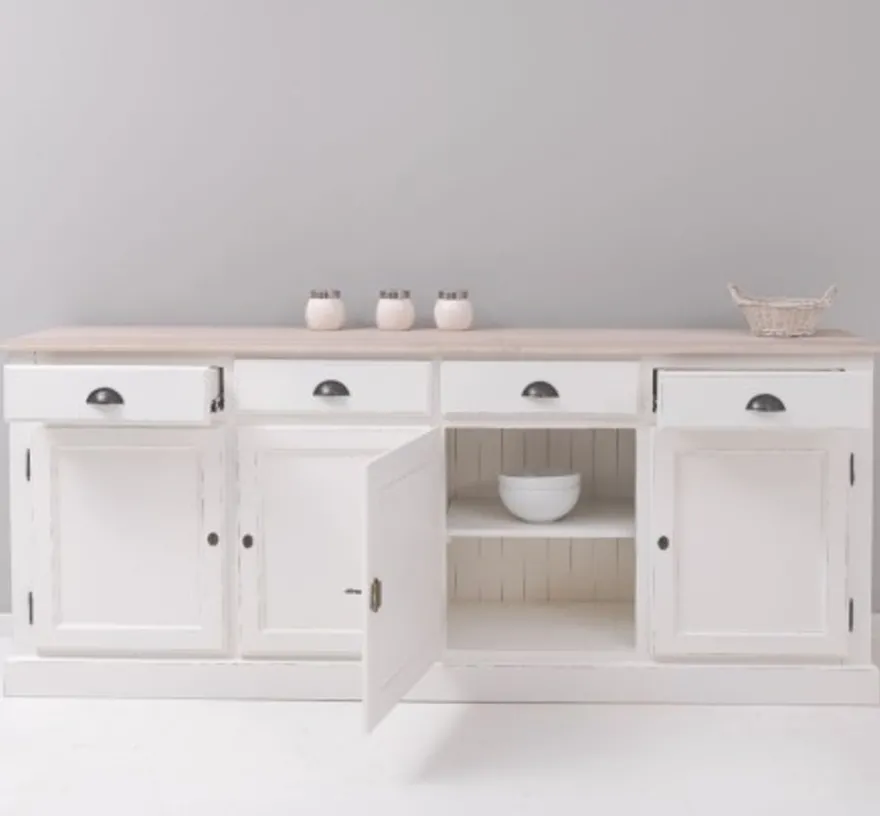 Casa Padrino Sideboard im Landhausstil mit 4 Türen, 4 Schubladen und Eichenholzplatte, 224 x 45 x 90 cm