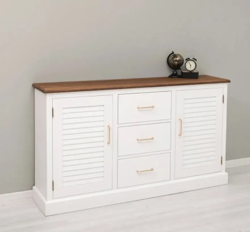 Casa Padrino Sideboard im Landhausstil mit 2 Türen, 3 Schubladen und Eichenholzplatte, 158 x 37 x 90 cm